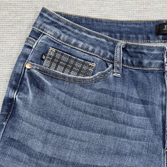 Judy Blue Womens Blue Jeans Raw Plaid Cuffs Lightly Distressed Slim Fit 13/31 - Picture 5 of 16